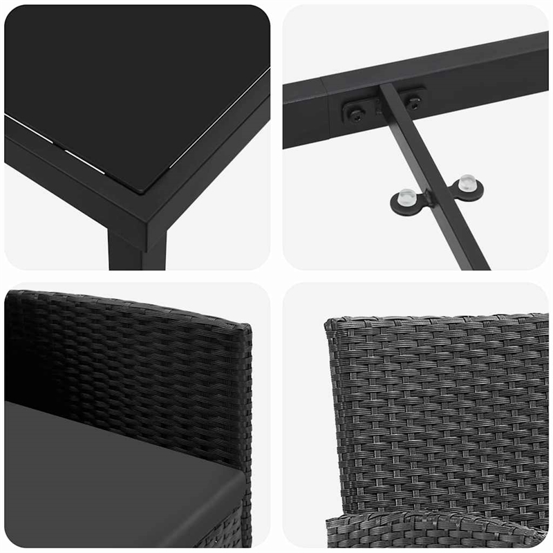 vidaXL Garden Dining Set 7 pcs Black Poly Rattan