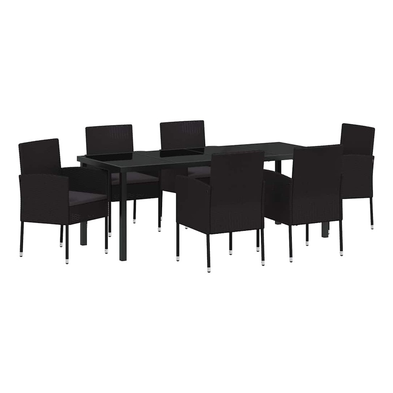 vidaXL Garden Dining Set 7 pcs Black Poly Rattan