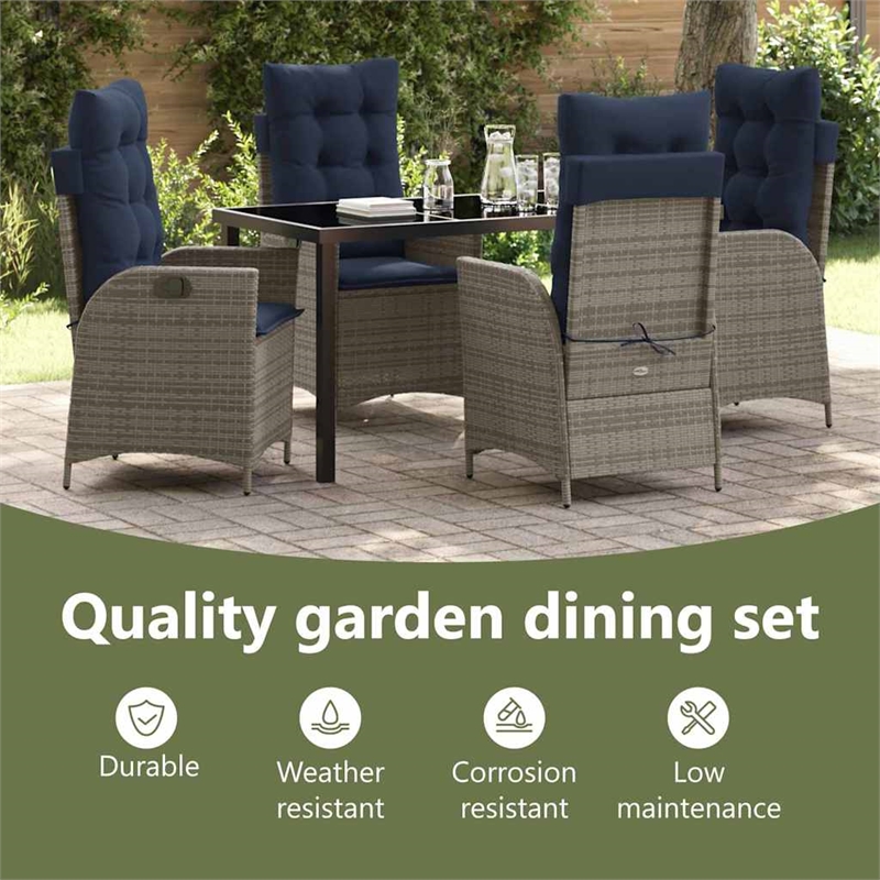 vidaXL Garden Dining Set 5 pcs Grey and Black Rattan