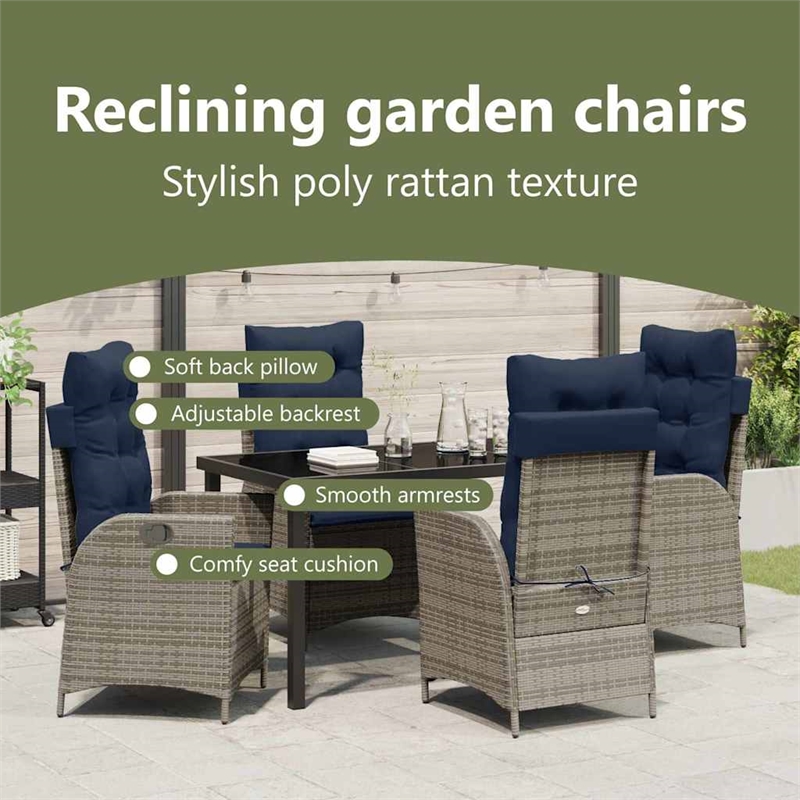 vidaXL Garden Dining Set 5 pcs Grey and Black Rattan