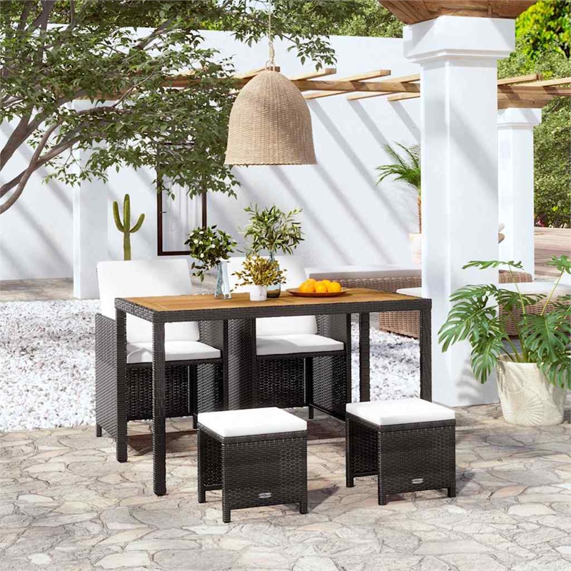 vidaXL 5 Piece Patio Dining Set Poly Rattan and Acacia Wood Black