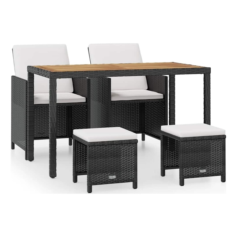vidaXL 5 Piece Patio Dining Set Poly Rattan and Acacia Wood Black