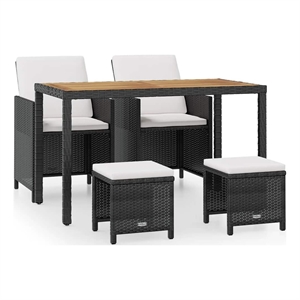 vidaXL 5 Piece Patio Dining Set Poly Rattan and Acacia Wood Black