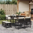 vidaXL 9 Piece Garden Dining Set with Cushions Black Poly Rattan
