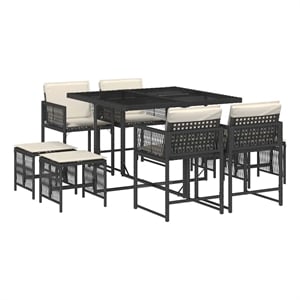 vidaXL 9 Piece Garden Dining Set with Cushions Black Poly Rattan