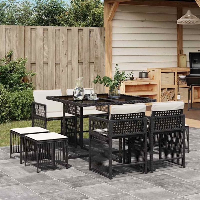 vidaXL Garden Dining Set Black/Cream White Poly Rattan Medium Foldable