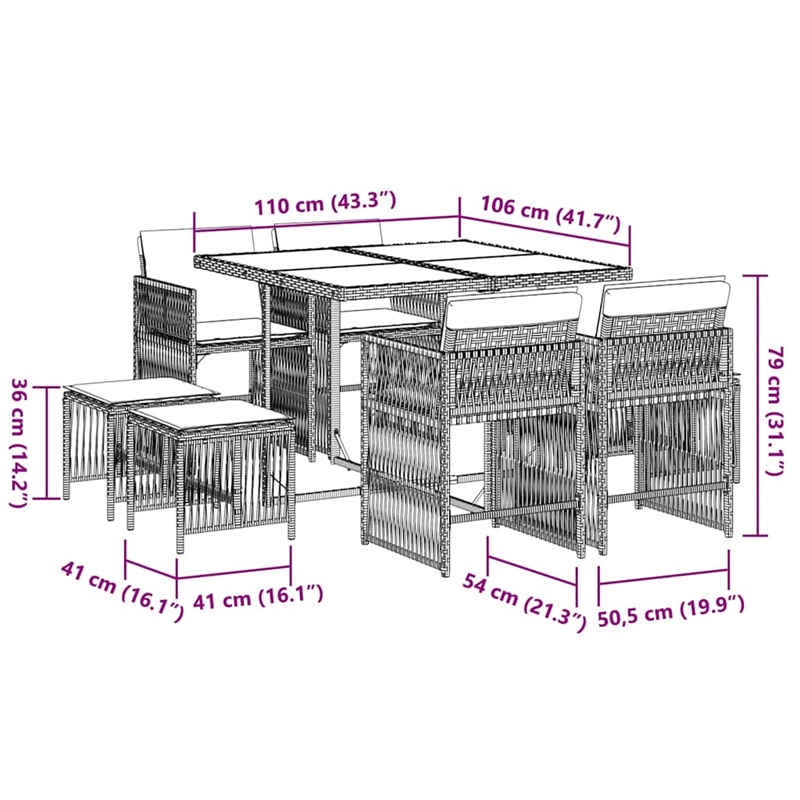 vidaXL Garden Dining Set Black/Cream White Poly Rattan Medium Foldable