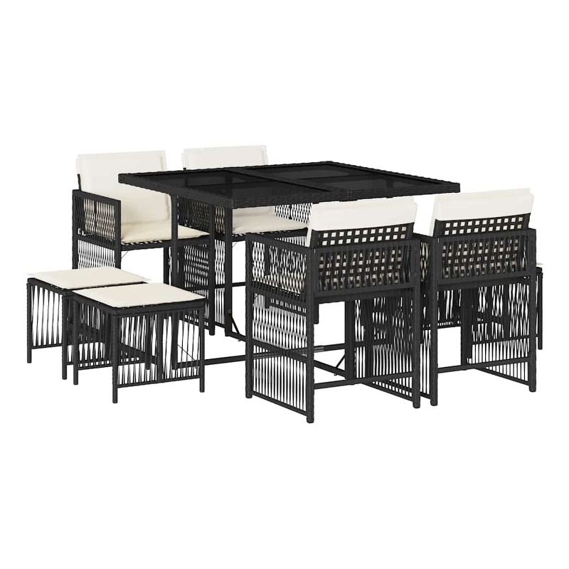 vidaXL Garden Dining Set Black/Cream White Poly Rattan Medium Foldable