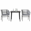vidaXL 3 Piece Patio Dining Set with Cushions Gray Poly Rattan Glass