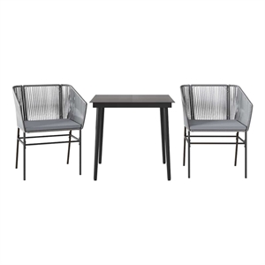 vidaXL 3 Piece Patio Dining Set with Cushions Gray Poly Rattan Glass