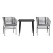 vidaXL 3 Piece Patio Dining Set with Cushions Gray Poly Rattan Glass