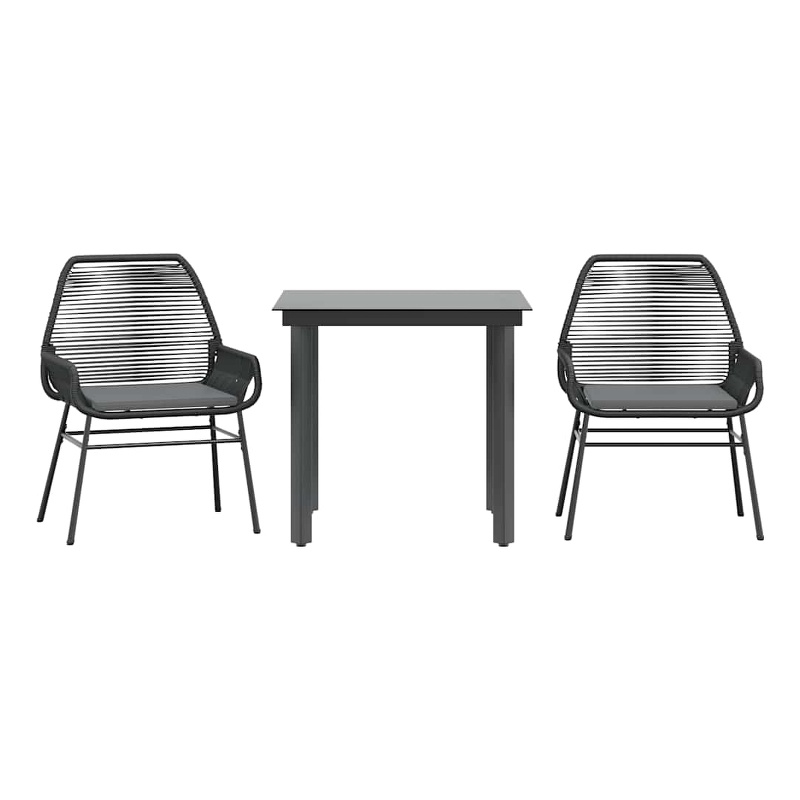 vidaXL 3 Piece Patio Dining Set with Cushions Black Poly Rattan Glass