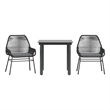 vidaXL 3 Piece Patio Dining Set with Cushions Black Poly Rattan Glass