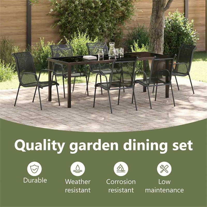 vidaXL Garden Dining Set 7 pcs Black Powder-Coated Steel