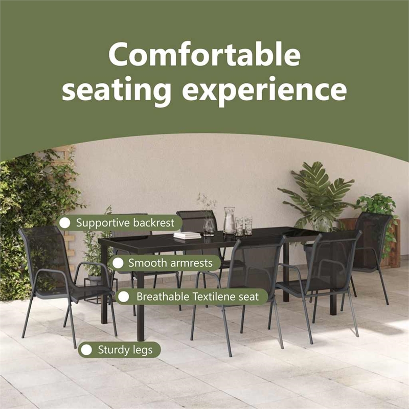 vidaXL Garden Dining Set 7 pcs Black Powder-Coated Steel