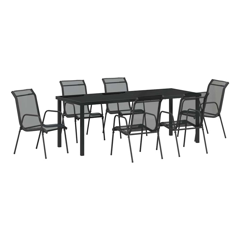 vidaXL Garden Dining Set 7 pcs Black Powder-Coated Steel