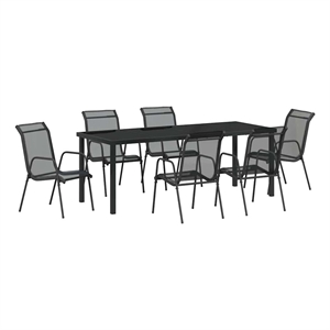 vidaXL Garden Dining Set 7 pcs Black Powder-Coated Steel