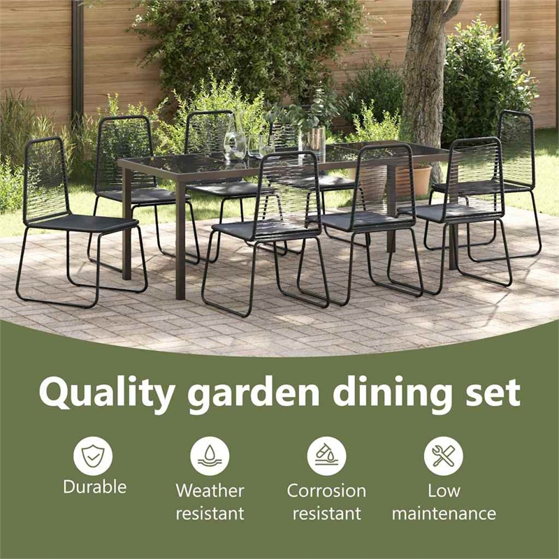 vidaXL Garden Dining Set 9 pcs Black Powder-Coated Steel