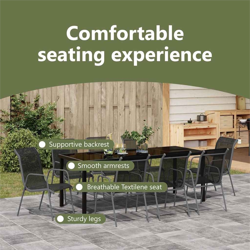 vidaXL Garden Dining Set 9 pcs Black Powder-Coated Steel