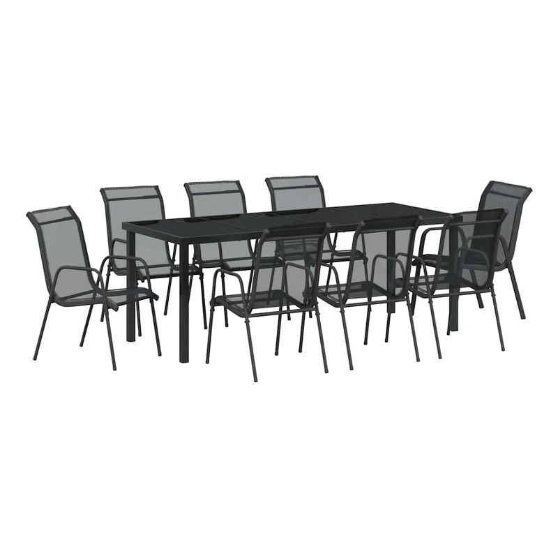 vidaXL Garden Dining Set 9 pcs Black Powder-Coated Steel