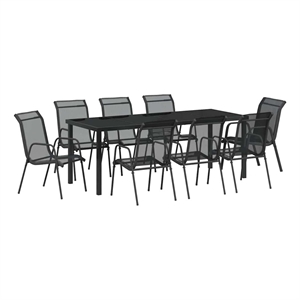 vidaXL Garden Dining Set 9 pcs Black Powder-Coated Steel