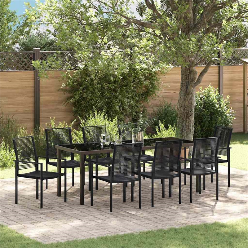 vidaXL Garden Dining Set 9 pcs Black Powder-Coated Steel