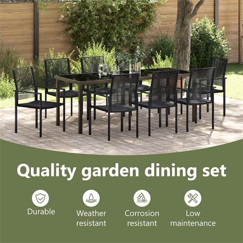 vidaXL Garden Dining Set 9 pcs Black Powder-Coated Steel