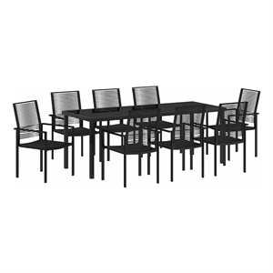 vidaXL Garden Dining Set 9 pcs Black Powder-Coated Steel