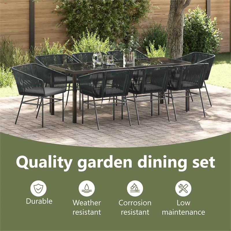 vidaXL Garden Dining Set 9 pcs Black Powder-Coated Steel