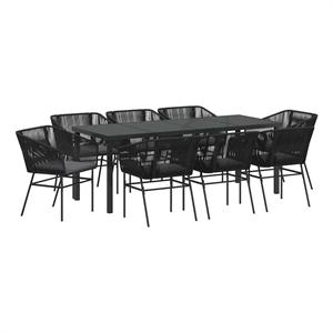 vidaXL Garden Dining Set 9 pcs Black Powder-Coated Steel
