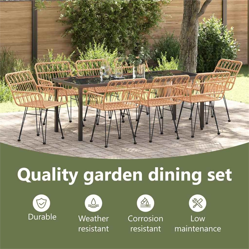 vidaXL Garden Dining Set 9 pcs Brown Powder-Coated Steel