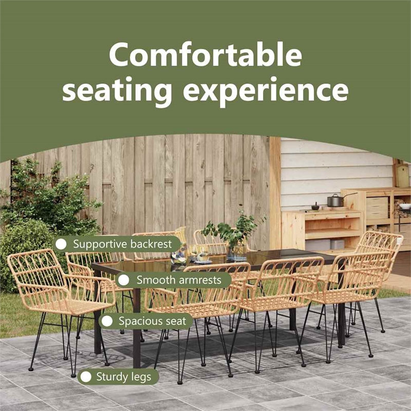 vidaXL Garden Dining Set 9 pcs Brown Powder-Coated Steel