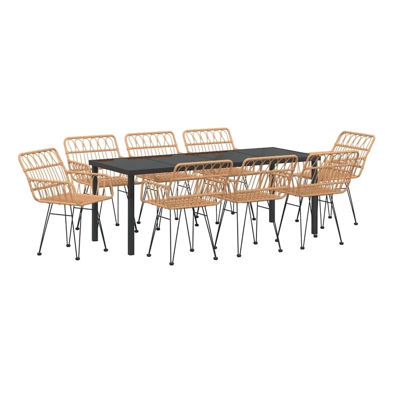 vidaXL Garden Dining Set 9 pcs Brown Powder-Coated Steel