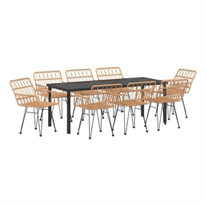 vidaXL Garden Dining Set 9 pcs Brown Powder-Coated Steel