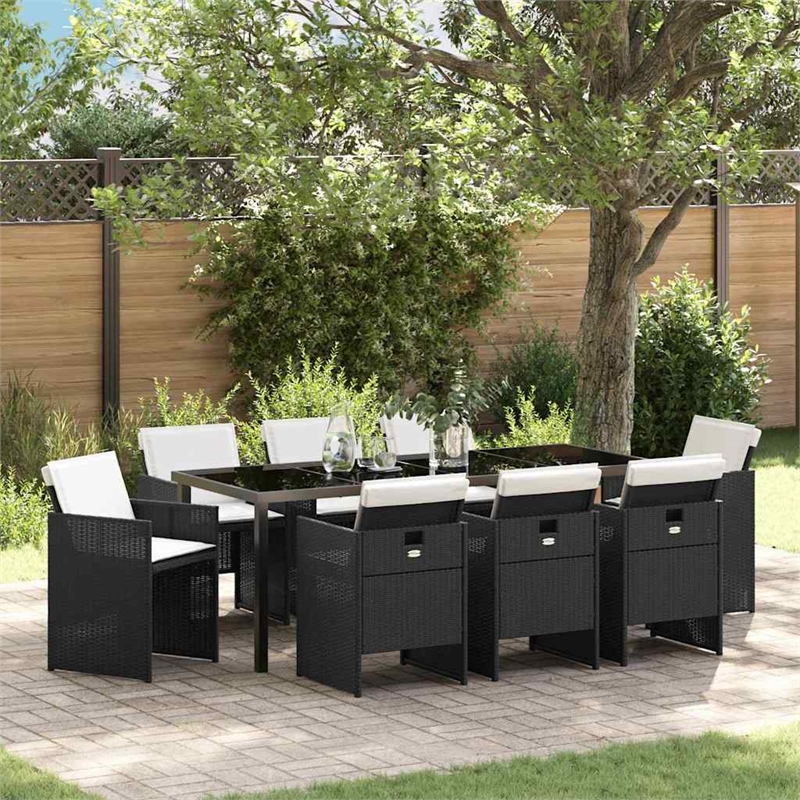 vidaXL Garden Dining Set 9 pcs Black Poly Rattan