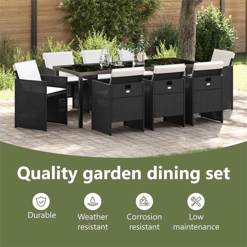 vidaXL Garden Dining Set 9 pcs Black Poly Rattan
