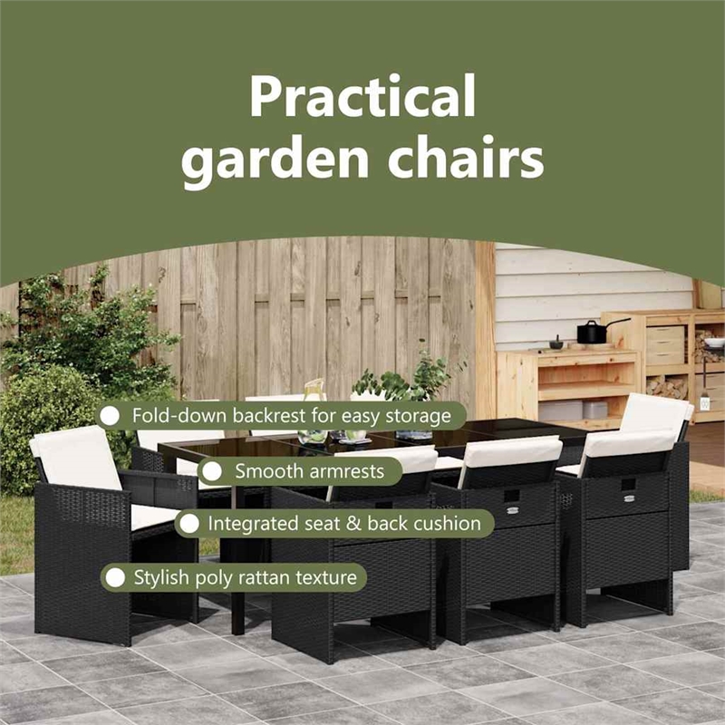 vidaXL Garden Dining Set 9 pcs Black Poly Rattan