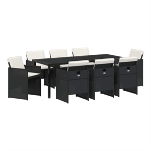 vidaXL Garden Dining Set 9 pcs Black Poly Rattan
