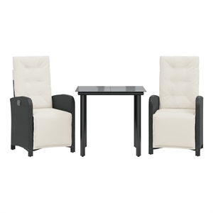 vidaXL 3 Piece Bistro Set with Cushions Black Poly Rattan
