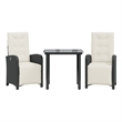 vidaXL 3 Piece Bistro Set with Cushions Black Poly Rattan