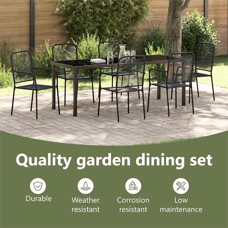 vidaXL Garden Dining Set 7 pcs Black Powder-Coated Steel