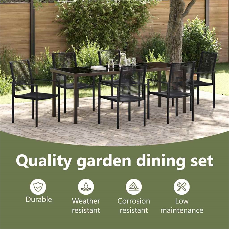 vidaXL Garden Dining Set 7 pcs Black Powder-Coated Steel