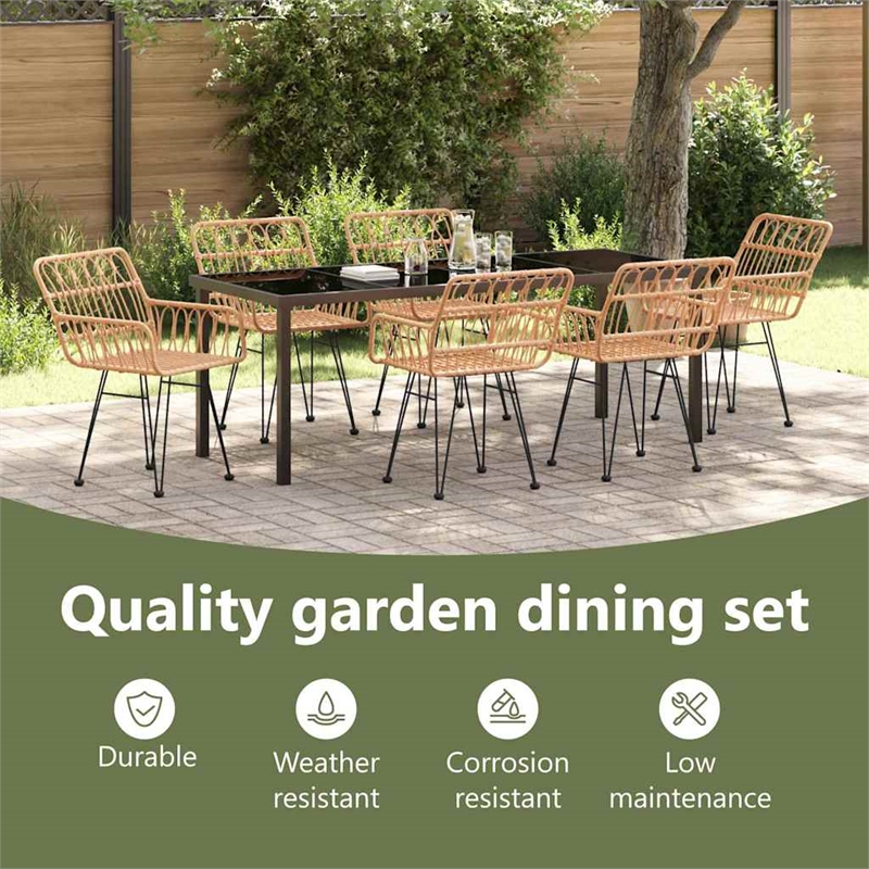 vidaXL Garden Dining Set 7 pcs Brown Powder-Coated Steel