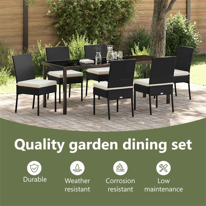 vidaXL Garden Dining Set 7 pcs Black Powder-Coated Steel