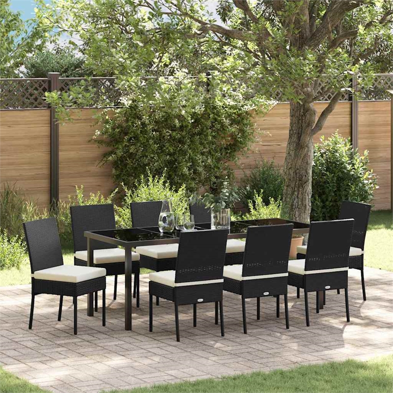 vidaXL Garden Dining Set 9 pcs Black Powder-Coated Steel
