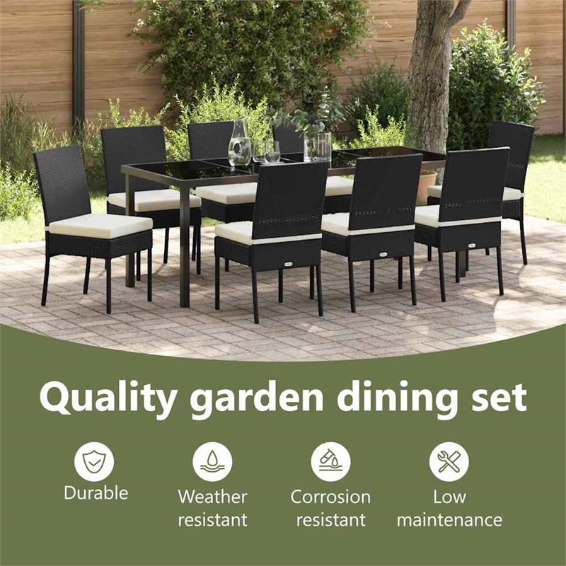 vidaXL Garden Dining Set 9 pcs Black Powder-Coated Steel