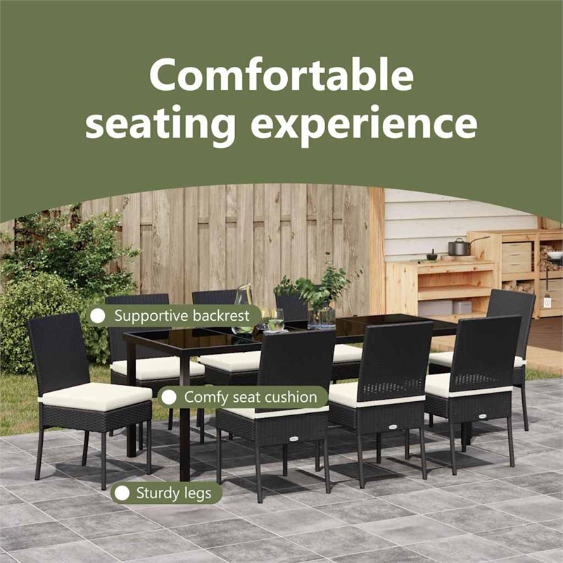 vidaXL Garden Dining Set 9 pcs Black Powder-Coated Steel