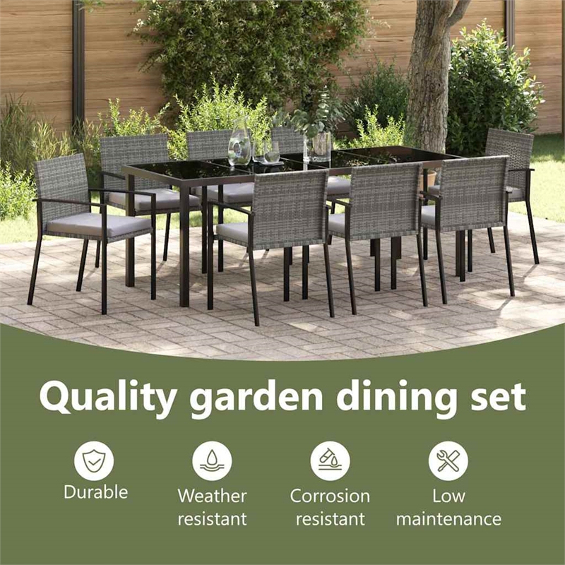 vidaXL Garden Dining Set 9 pcs Grey Powder-Coated Steel