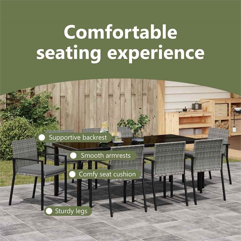 vidaXL Garden Dining Set 9 pcs Grey Powder-Coated Steel