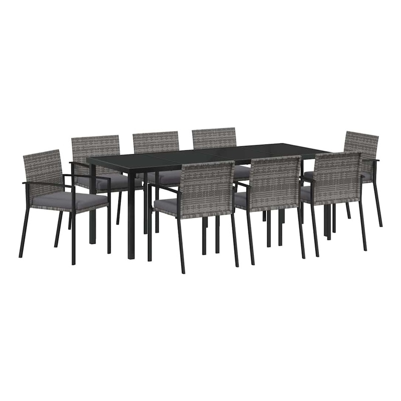 vidaXL Garden Dining Set 9 pcs Grey Powder-Coated Steel
